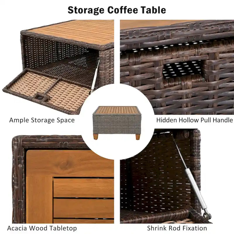 Ensemble de canapé d'angle conversationnel 8 pièces en osier pour l'extérieur avec fauteuils pivotants et table de rangement