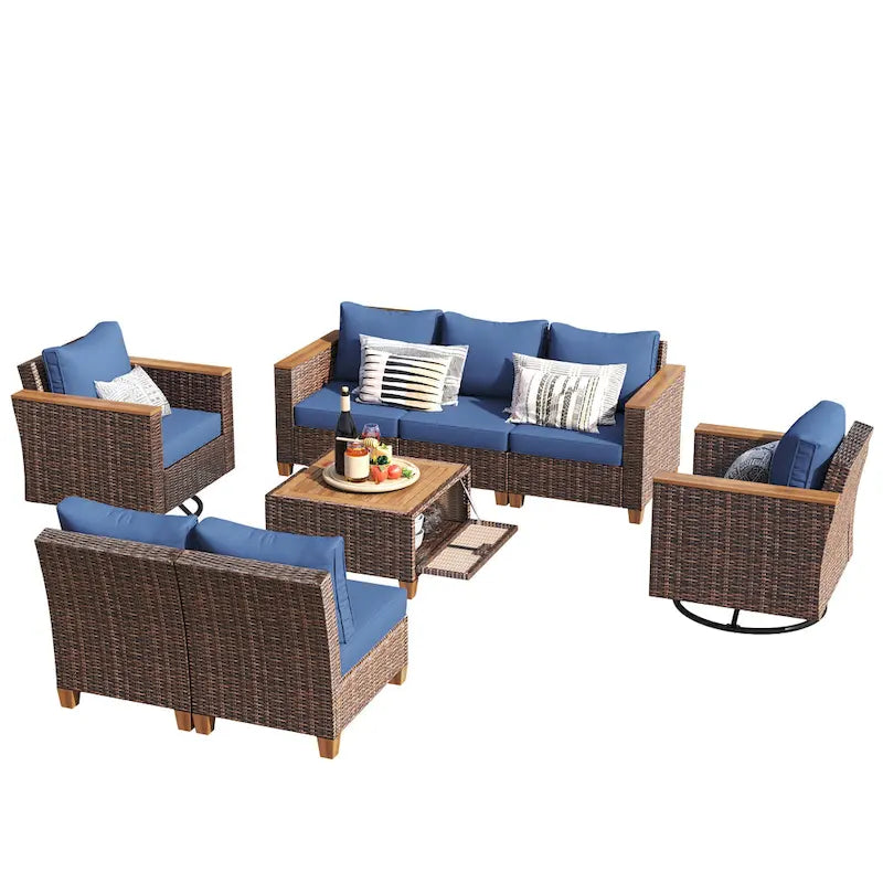 Ensemble de canapé d'angle conversationnel 8 pièces en osier pour l'extérieur avec fauteuils pivotants et table de rangement
