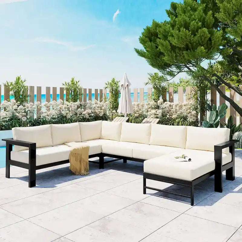 Outdoor 4-Piece Aluminum U-Shaped Sectional Sofa Set with Cushions
