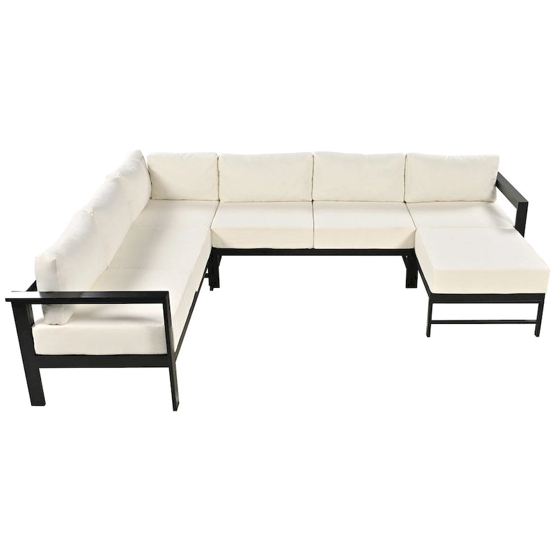 Canapé d'angle d'extérieur en aluminium en forme de U 4 pièces avec coussins