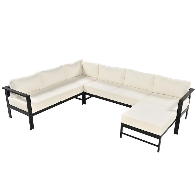 Canapé d'angle d'extérieur en aluminium en forme de U 4 pièces avec coussins