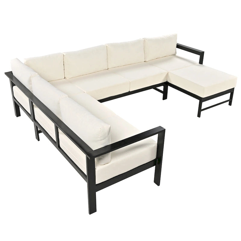 Canapé d'angle d'extérieur en aluminium en forme de U 4 pièces avec coussins