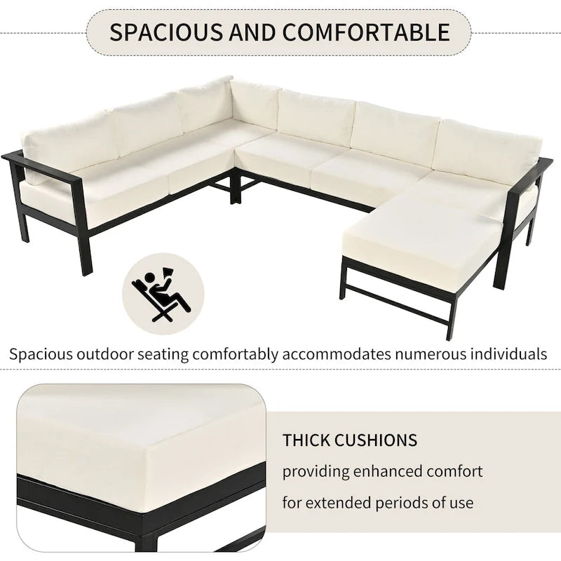 Canapé d'angle d'extérieur en aluminium en forme de U 4 pièces avec coussins