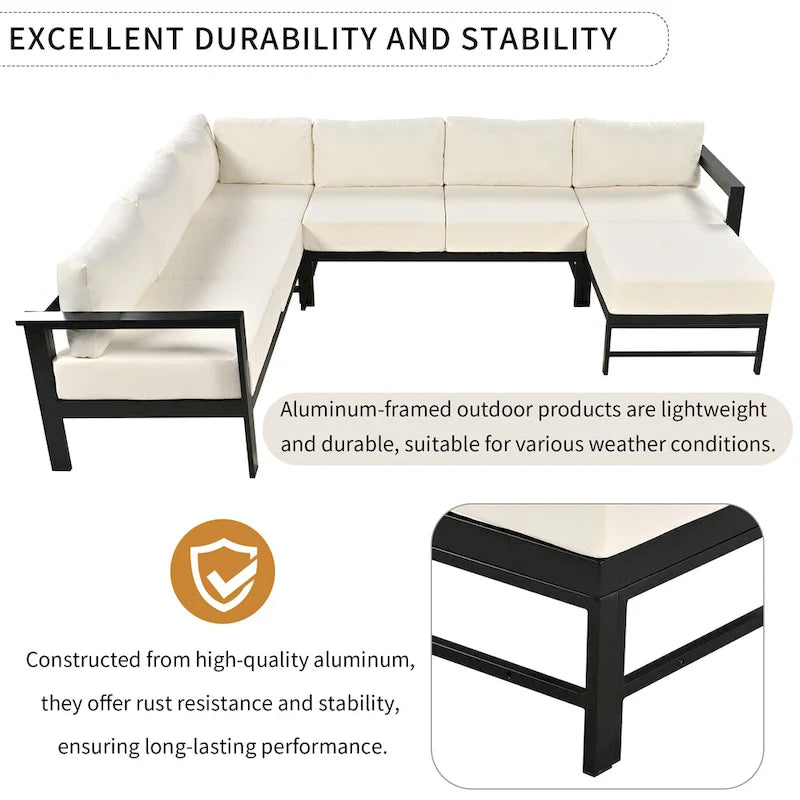 Canapé d'angle d'extérieur en aluminium en forme de U 4 pièces avec coussins