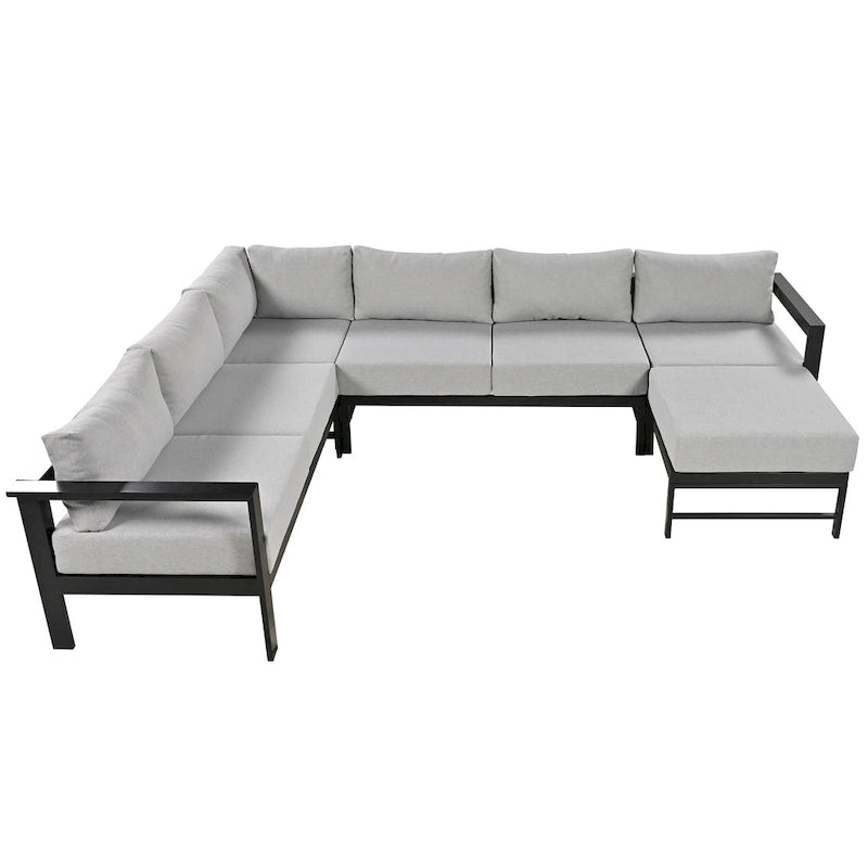 Canapé d'angle d'extérieur en aluminium en forme de U 4 pièces avec coussins