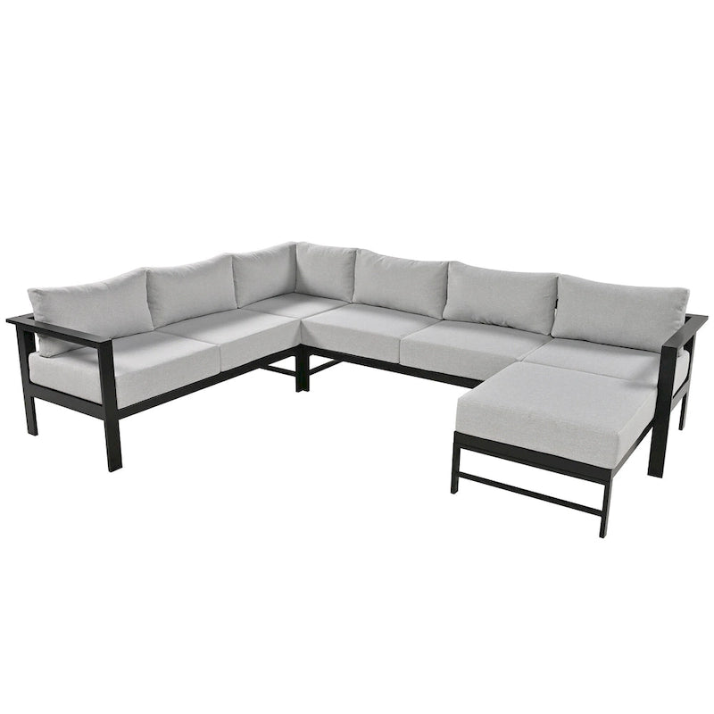Canapé d'angle d'extérieur en aluminium en forme de U 4 pièces avec coussins