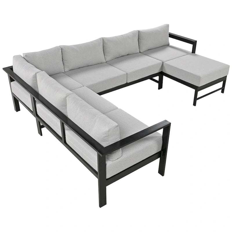 Canapé d'angle d'extérieur en aluminium en forme de U 4 pièces avec coussins