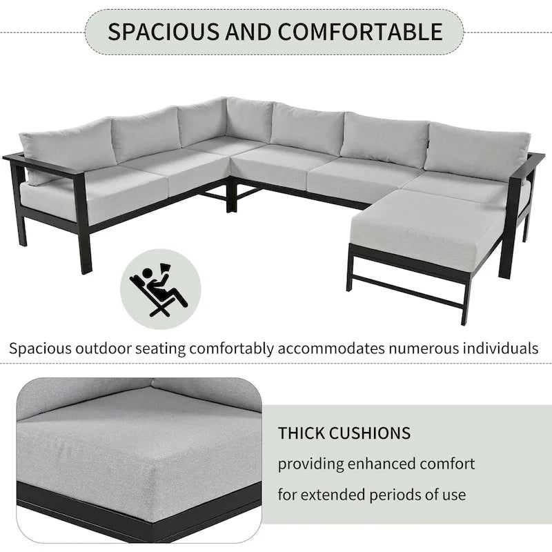 Canapé d'angle d'extérieur en aluminium en forme de U 4 pièces avec coussins