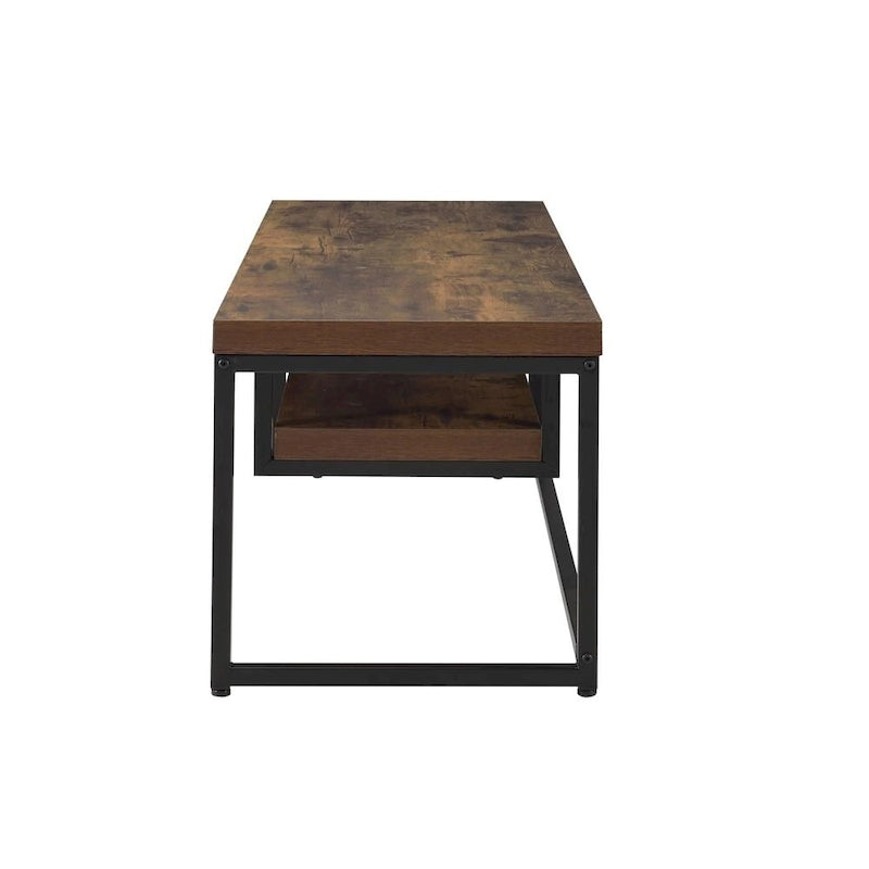 Meuble TV style industriel en chêne avec étagère de rangement et pieds en métal pour salon
