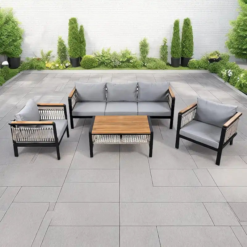 4-Piece Outdoor Cnversation Sectional Sofa Set with Water-Resistant Cushions and Coffee Table