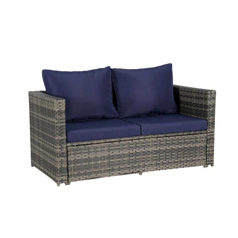 Ensemble de canapé sectionnel 6 pièces en rotin pour patio extérieur avec table basse en verre trempé et 2 fauteuils