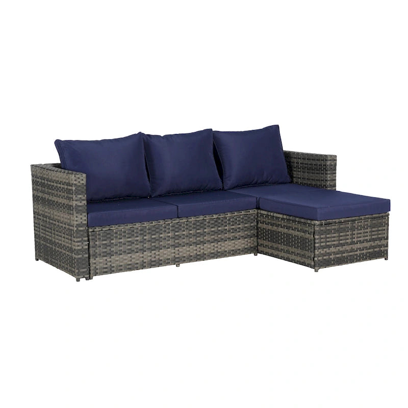 Ensemble de canapé sectionnel 6 pièces en rotin pour patio extérieur avec table basse en verre trempé et 2 fauteuils