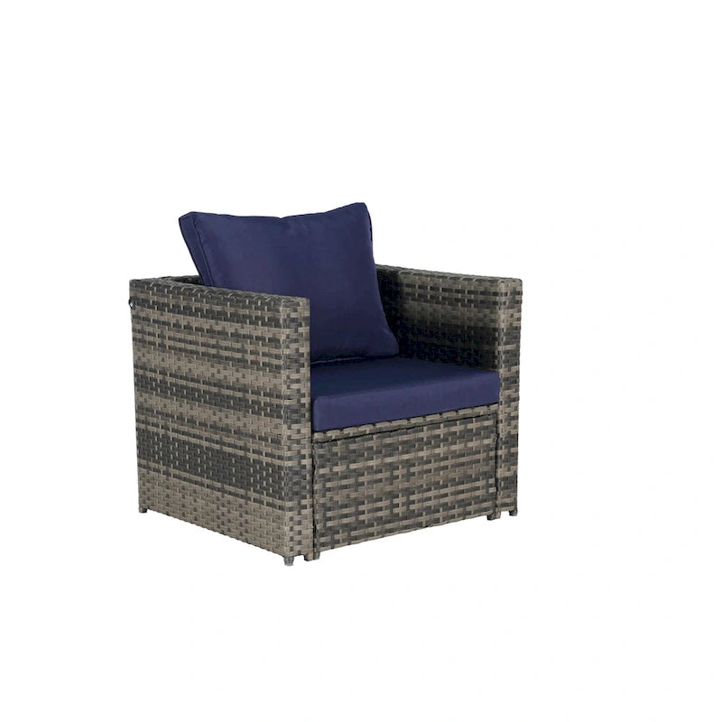 Ensemble de canapé sectionnel 6 pièces en rotin pour patio extérieur avec table basse en verre trempé et 2 fauteuils