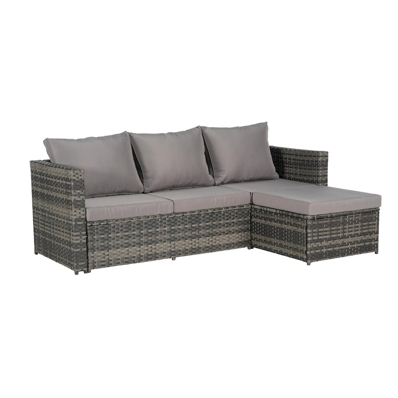 Ensemble de canapé sectionnel 6 pièces en rotin pour patio extérieur avec table basse en verre trempé et 2 fauteuils