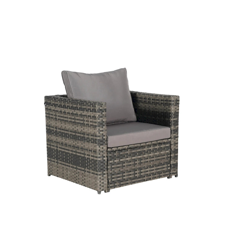 Ensemble de canapé sectionnel 6 pièces en rotin pour patio extérieur avec table basse en verre trempé et 2 fauteuils