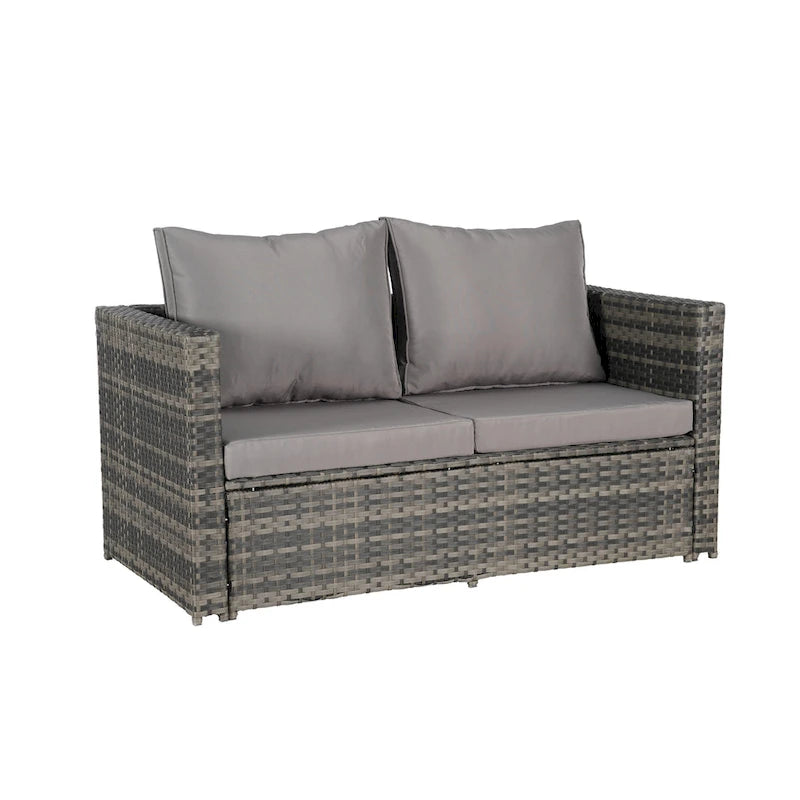 Ensemble de canapé sectionnel 6 pièces en rotin pour patio extérieur avec table basse en verre trempé et 2 fauteuils
