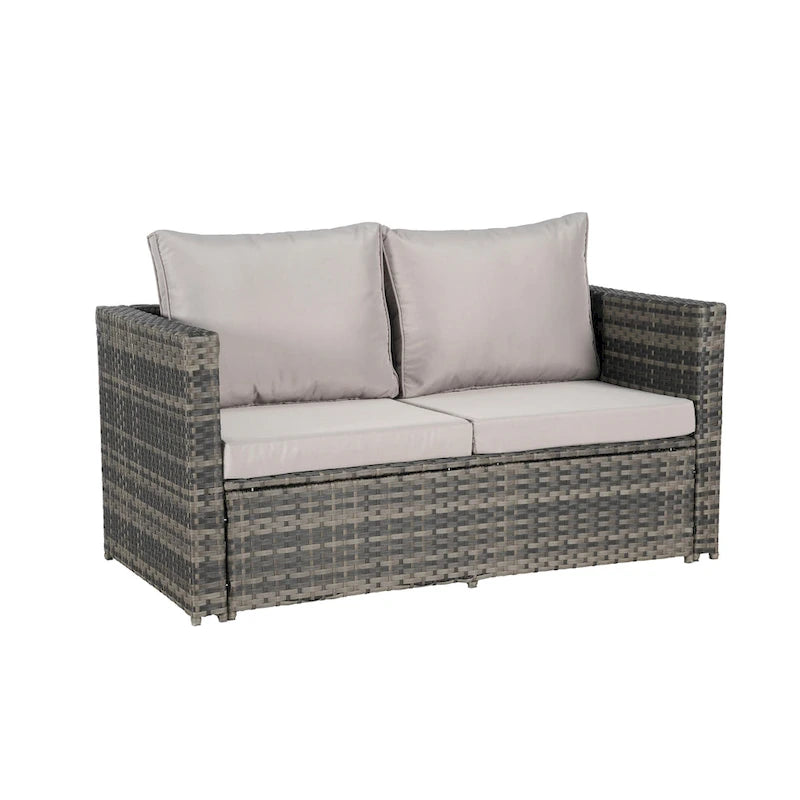 Ensemble de canapé sectionnel 6 pièces en rotin pour patio extérieur avec table basse en verre trempé et 2 fauteuils