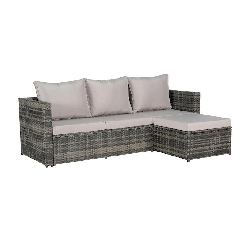 Ensemble de canapé sectionnel 6 pièces en rotin pour patio extérieur avec table basse en verre trempé et 2 fauteuils