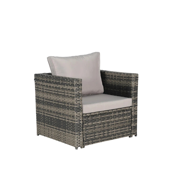 Ensemble de canapé sectionnel 6 pièces en rotin pour patio extérieur avec table basse en verre trempé et 2 fauteuils
