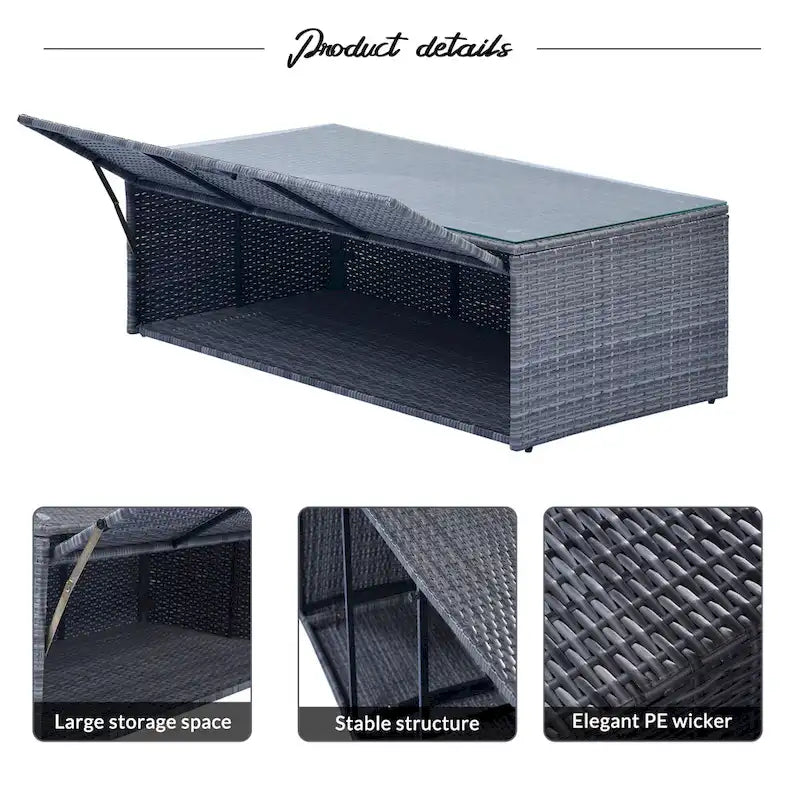 Ensemble de conversation en rotin d'extérieur 6 pièces avec table basse et 2 poufs