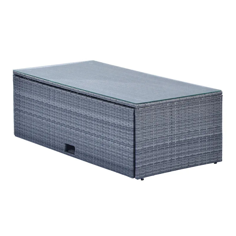 Ensemble de conversation en rotin d'extérieur 6 pièces avec table basse et 2 poufs
