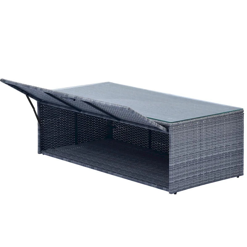 Ensemble de conversation en rotin d'extérieur 6 pièces avec table basse et 2 poufs