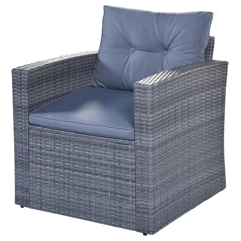 Ensemble de conversation en rotin d'extérieur 6 pièces avec table basse et 2 poufs
