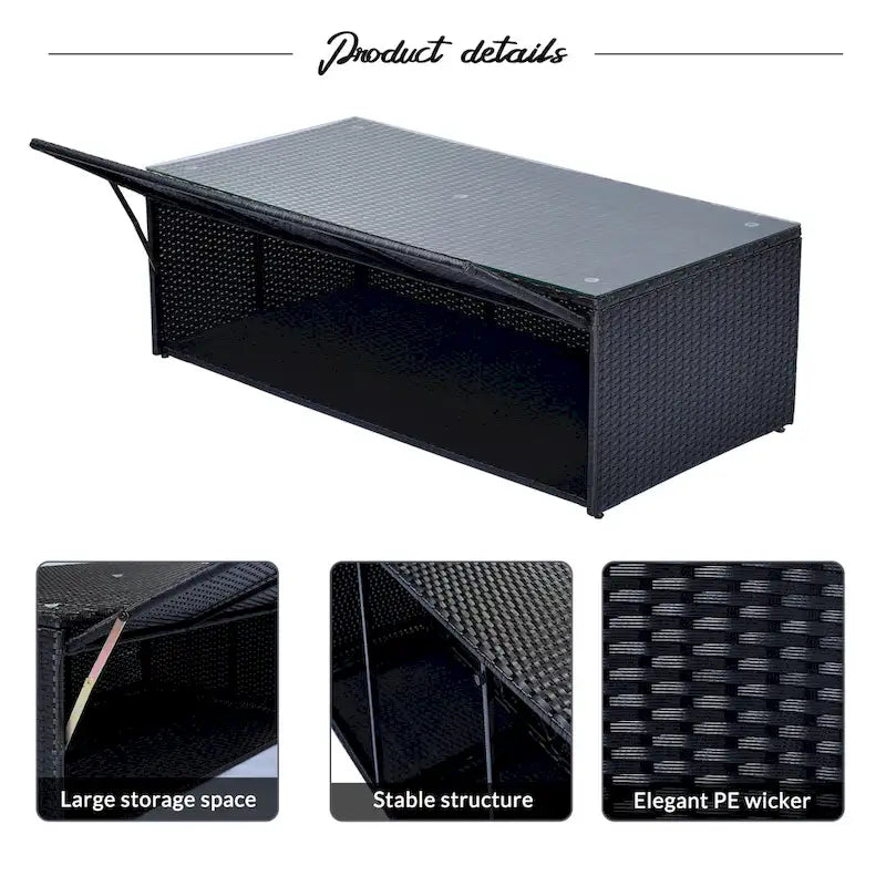Ensemble de conversation en rotin d'extérieur 6 pièces avec table basse et 2 poufs