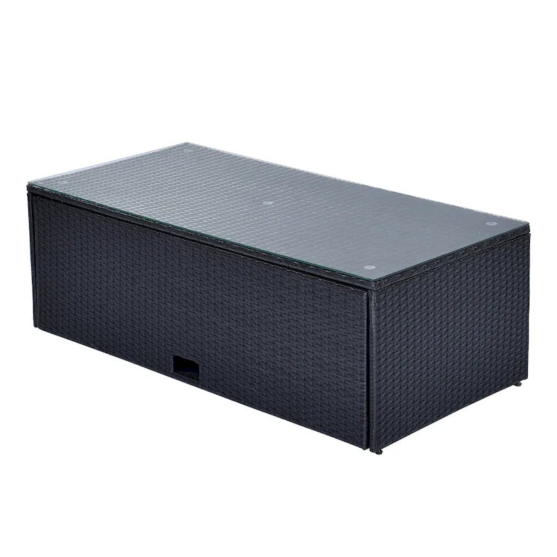 Ensemble de conversation en rotin d'extérieur 6 pièces avec table basse et 2 poufs