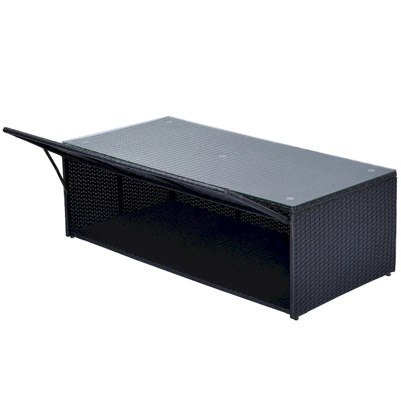 Ensemble de conversation en rotin d'extérieur 6 pièces avec table basse et 2 poufs