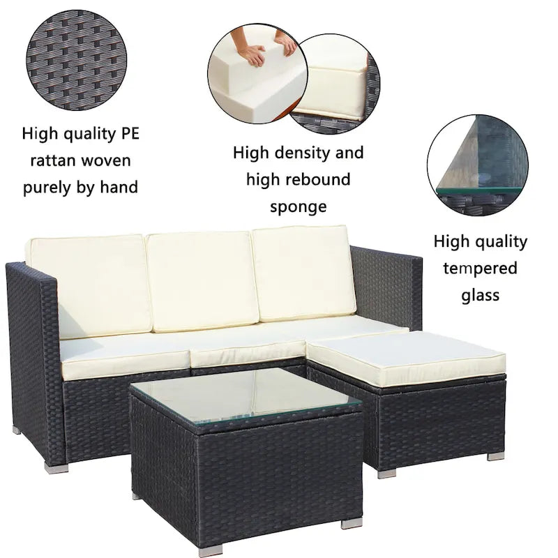 Ensemble de canapé d'angle d'extérieur en rotin synthétique 5 pièces avec table basse et coussins imperméables