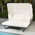 57 Outdoor Patio Rattan Daybed Sunbed with Retractable Canopy and Pillows