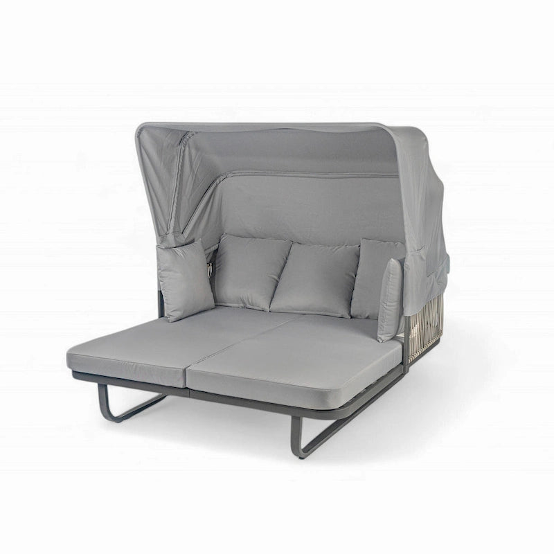 57 Outdoor Patio Rattan Daybed Sunbed with Retractable Canopy and Pillows