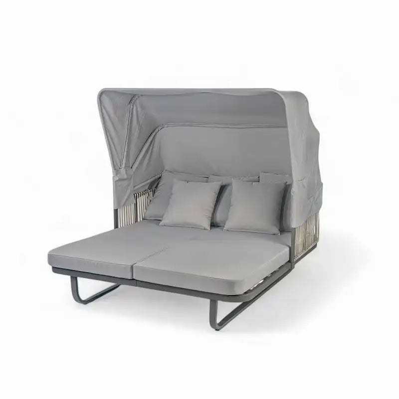 57 Outdoor Patio Rattan Daybed Sunbed with Retractable Canopy and Pillows