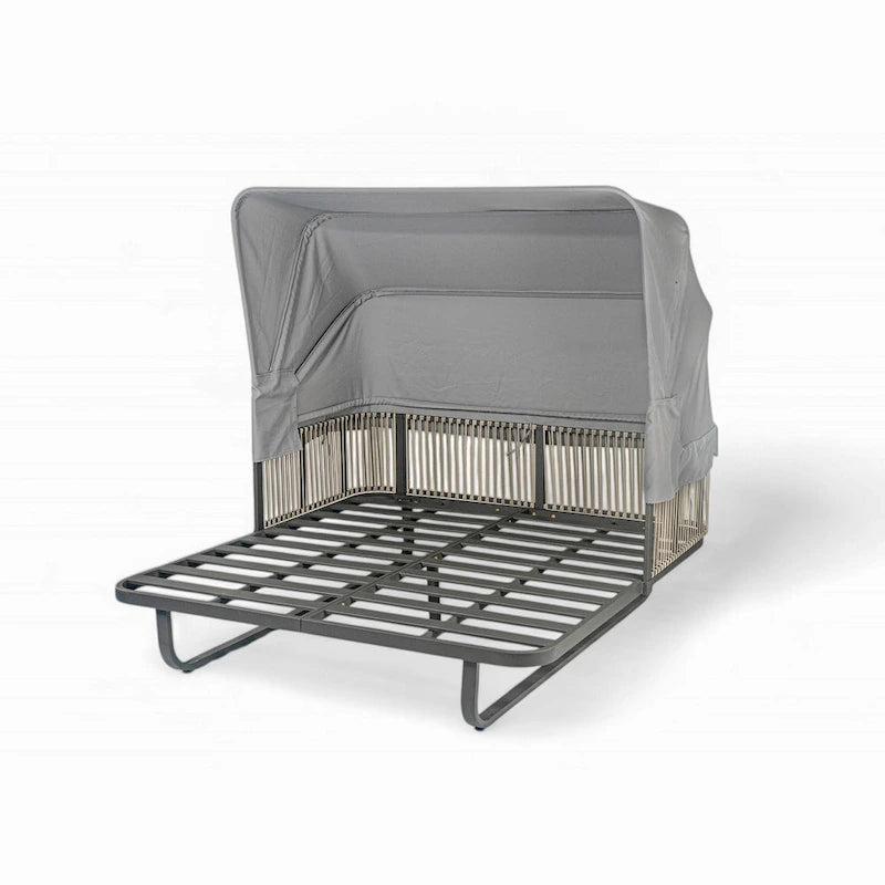 57 Outdoor Patio Rattan Daybed Sunbed with Retractable Canopy and Pillows