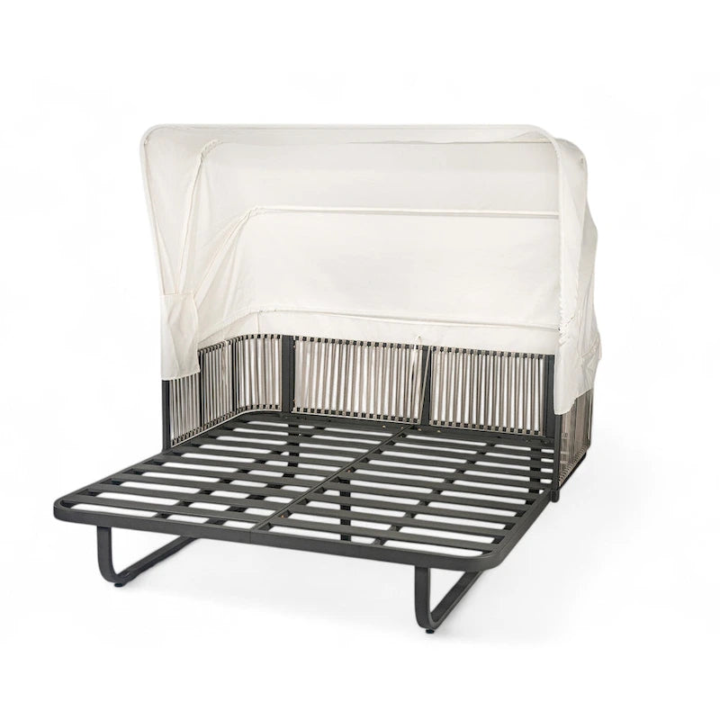 57 Outdoor Patio Rattan Daybed Sunbed with Retractable Canopy and Pillows