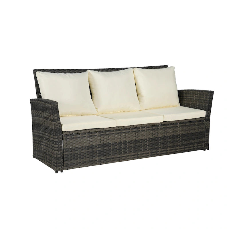 Ensemble de canapés de jardin 3 pièces avec ottomans, en osier toutes saisons