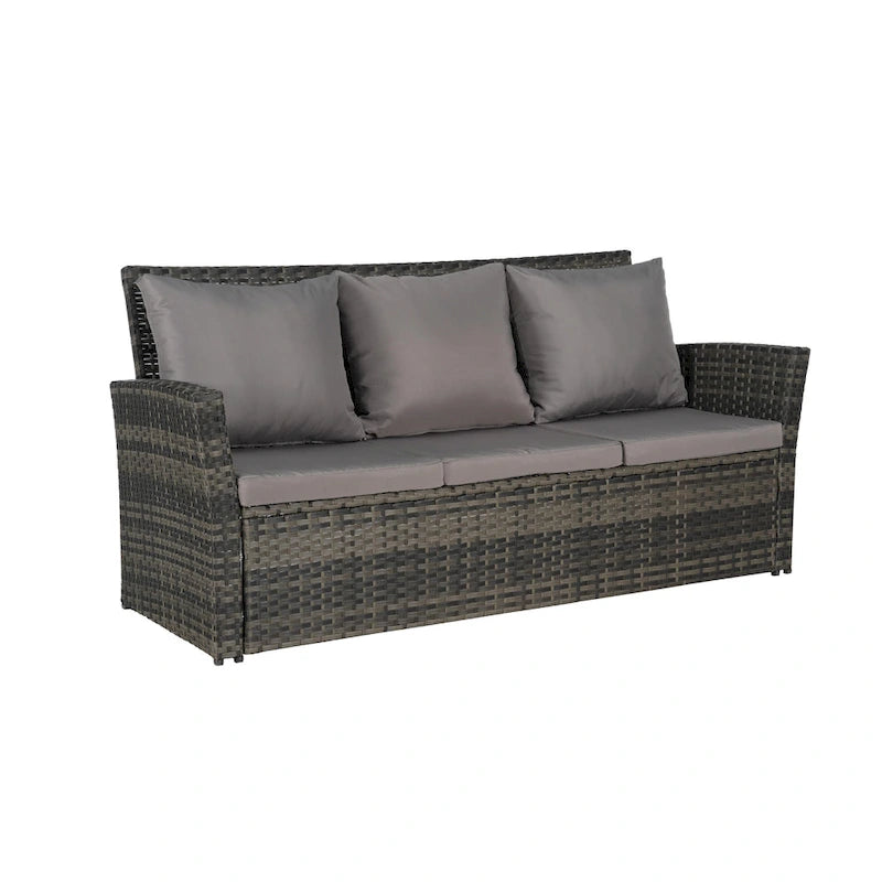 Ensemble de canapés de jardin 3 pièces avec ottomans, en osier toutes saisons