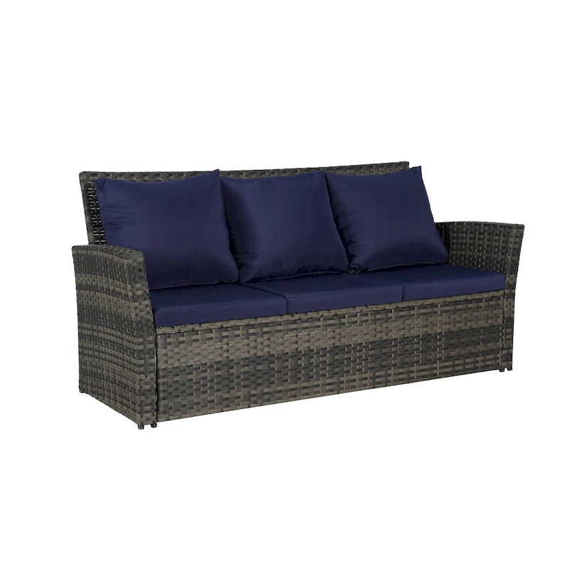 Ensemble de canapés de jardin 3 pièces avec ottomans, en osier toutes saisons