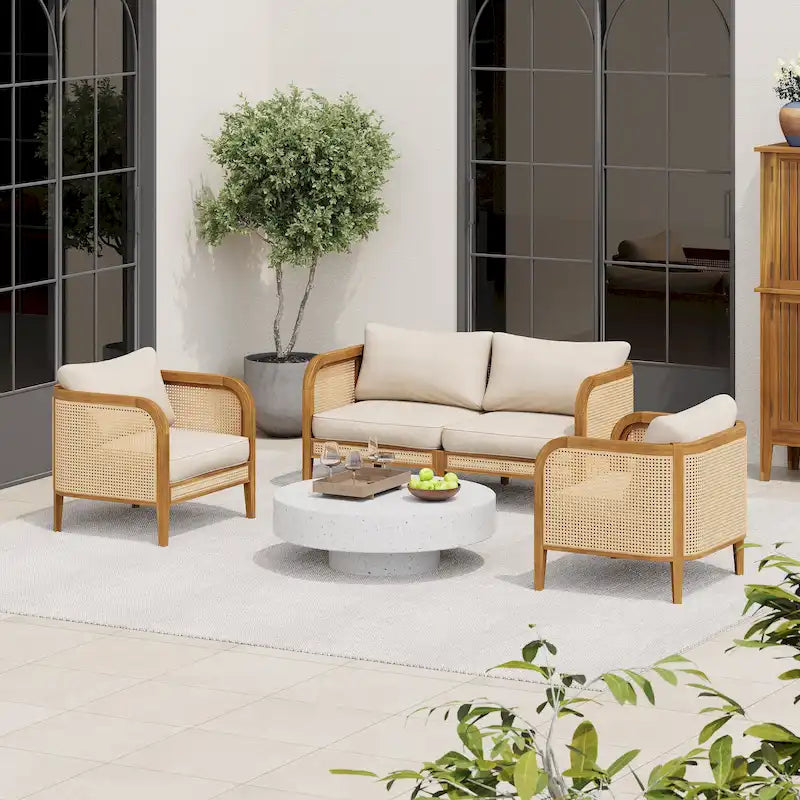 Christopher Knight Home - Ensemble de conversation 3 pièces Torres en bois d'acacia avec coussins pour l'extérieur