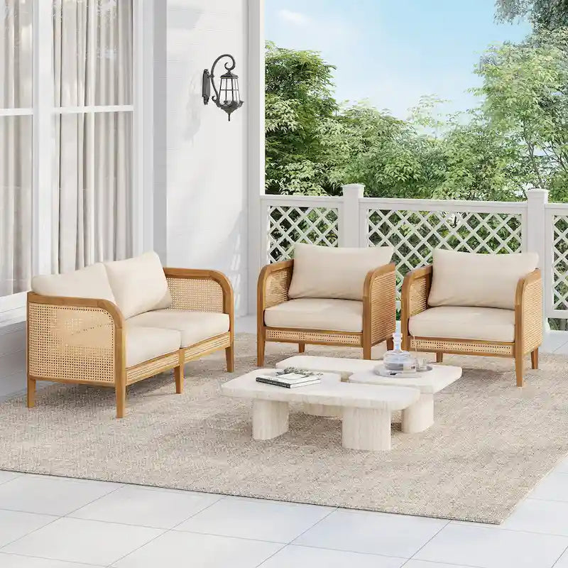 Christopher Knight Home - Ensemble de conversation 3 pièces Torres en bois d'acacia avec coussins pour l'extérieur