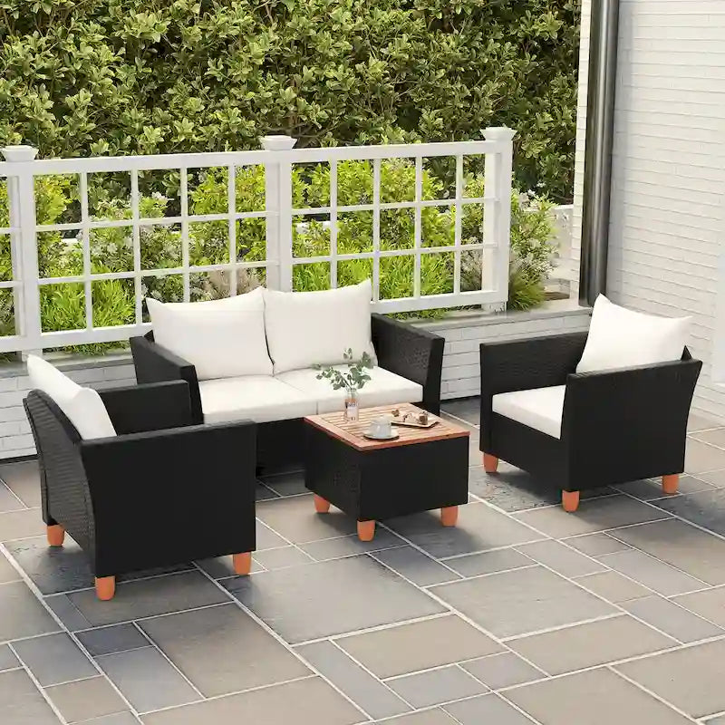 Gymax Ensemble de 4 fauteuils de conversation d'extérieur avec coussins de terrasse