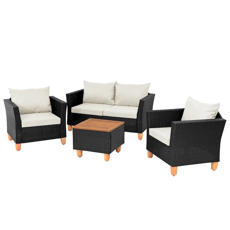 Gymax Ensemble de 4 fauteuils de conversation d'extérieur avec coussins de terrasse