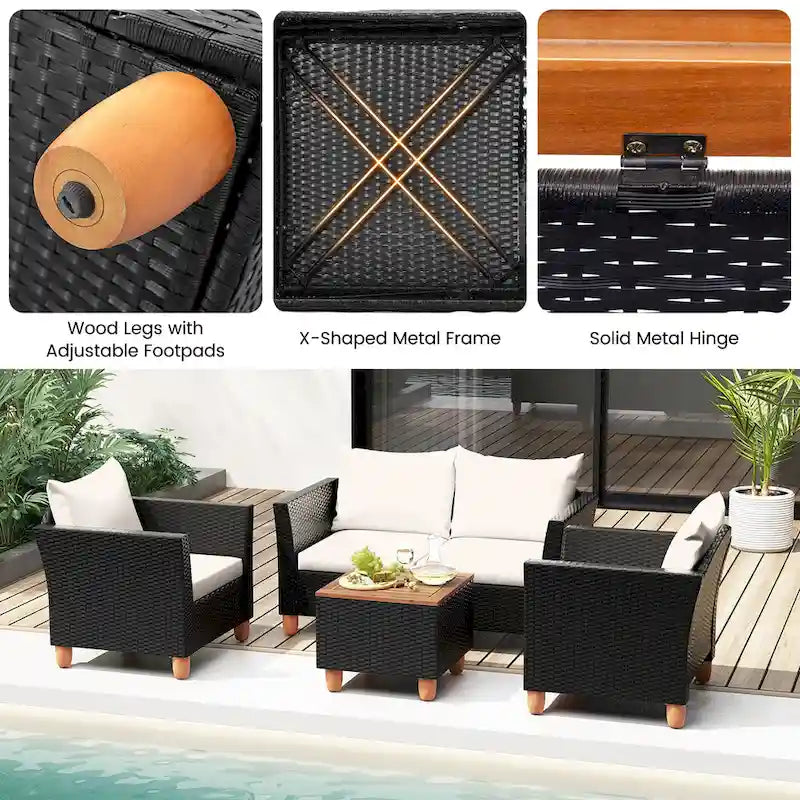 Gymax Ensemble de 4 fauteuils de conversation d'extérieur avec coussins de terrasse