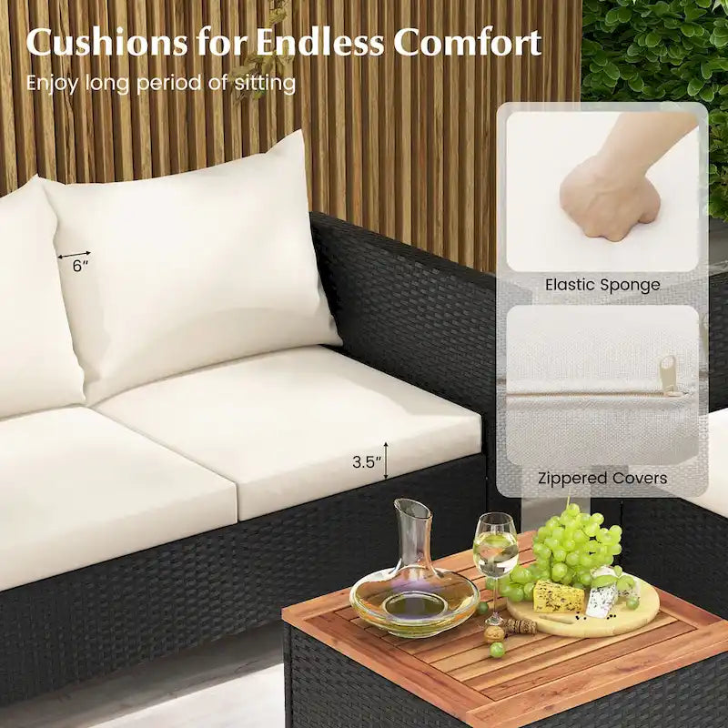 Gymax Ensemble de 4 fauteuils de conversation d'extérieur avec coussins de terrasse