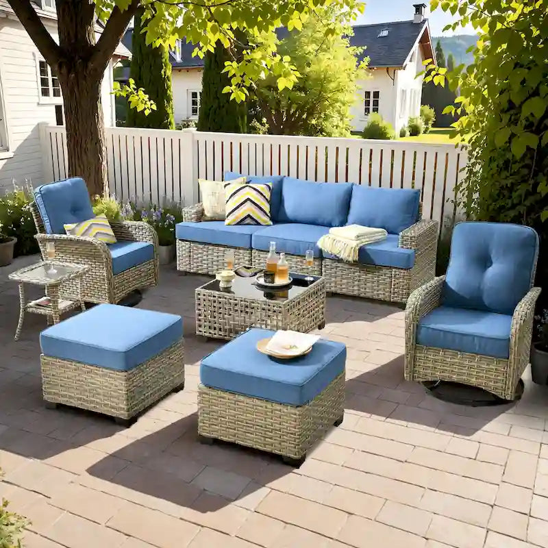 Ensemble de 9 meubles de patio XIZZI, canapé d'extérieur en osier