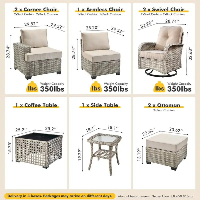 Ensemble de 9 meubles de patio XIZZI, canapé d'extérieur en osier