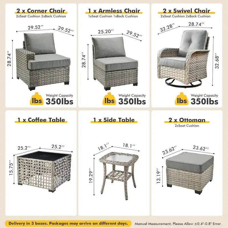 Ensemble de 9 meubles de patio XIZZI, canapé d'extérieur en osier