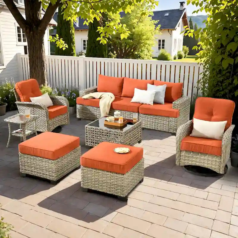 Ensemble de 9 meubles de patio XIZZI, canapé d'extérieur en osier