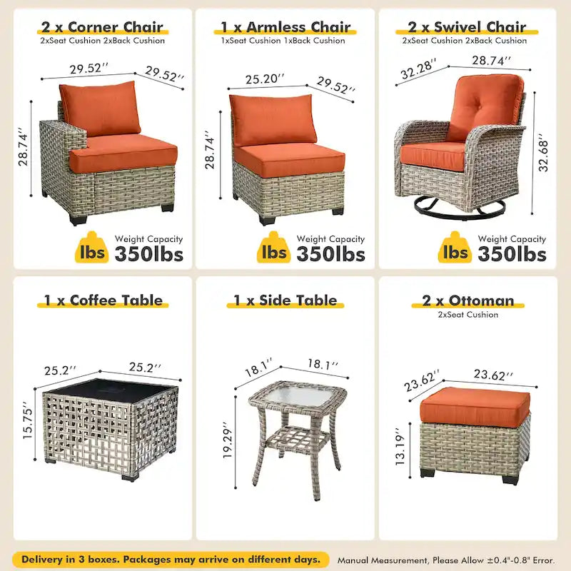 Ensemble de 9 meubles de patio XIZZI, canapé d'extérieur en osier